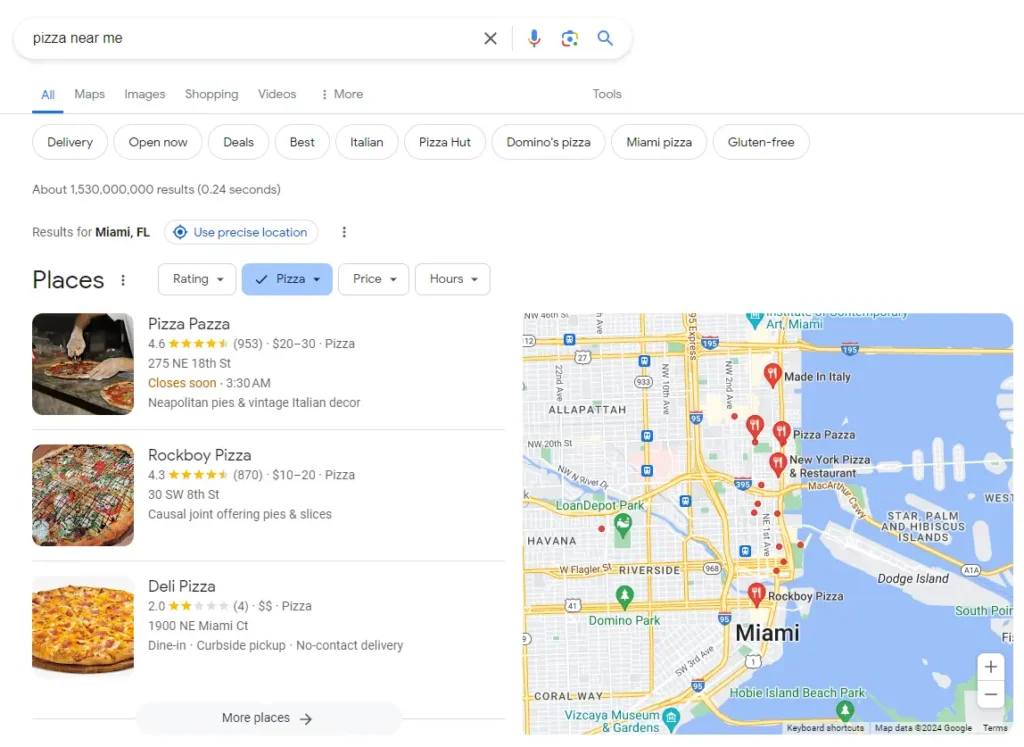 Local SEO Results for "pizza near me"